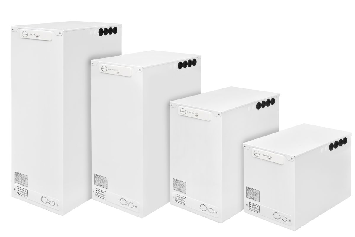 Four Sunamp heat batteries of different sizes.