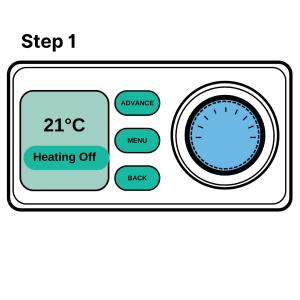 A graphic of a storage heater screen. The heating is off